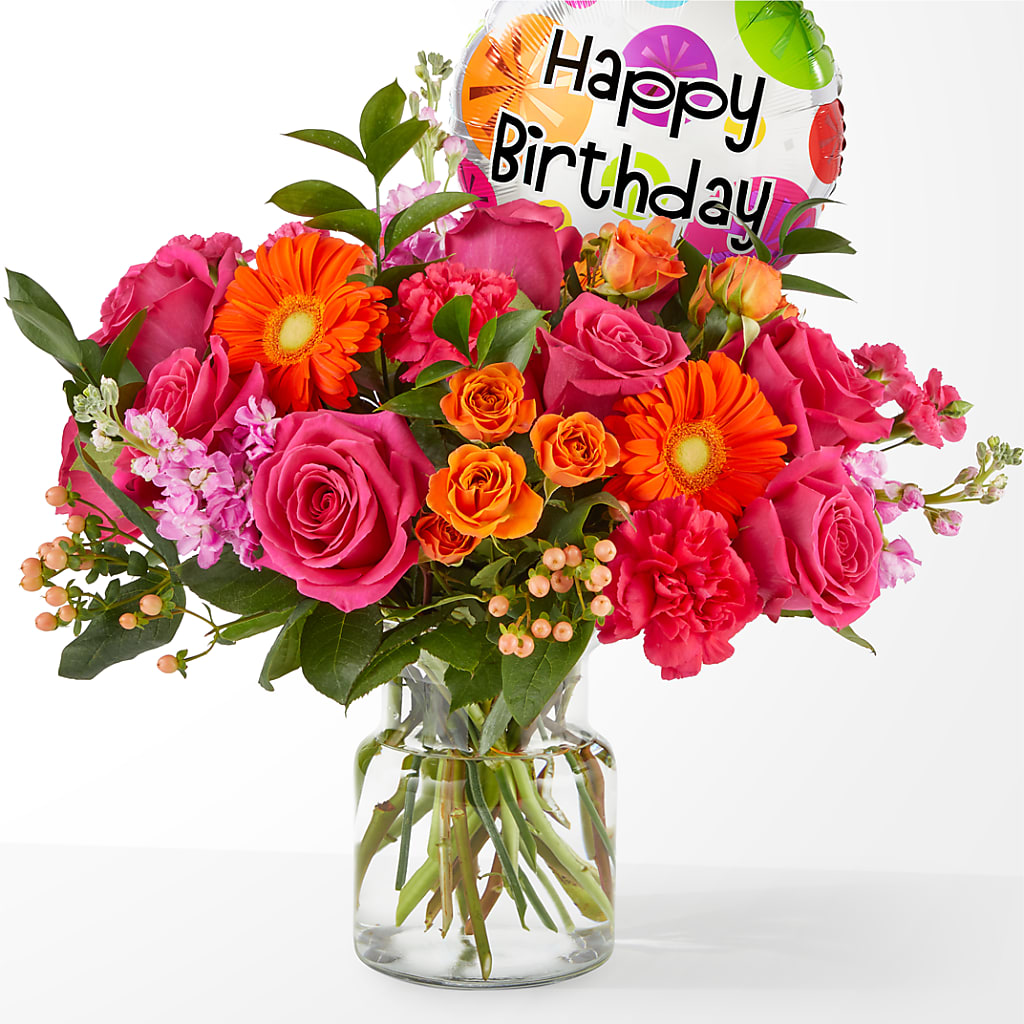 Fiesta Bouquet with Birthday Balloon – Bruce Philp Florist, Windsor ON