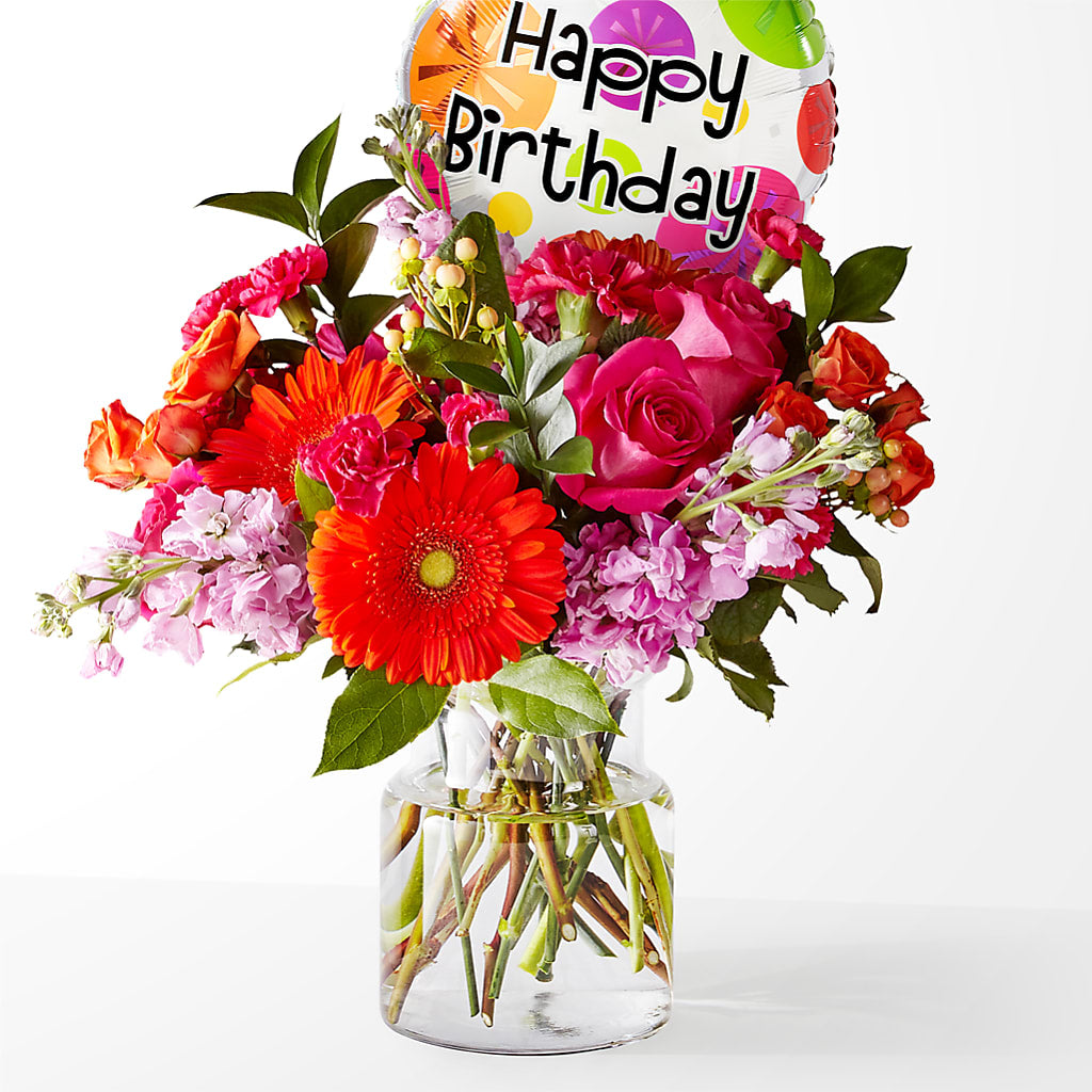 Fiesta Bouquet with Birthday Balloon – Bruce Philp Florist, Windsor ON