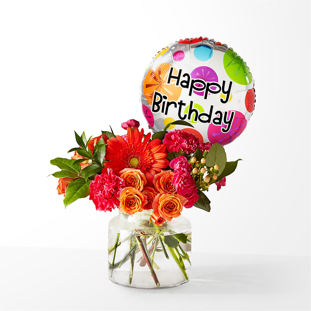 Fiesta Bouquet with Birthday Balloon – Bruce Philp Florist, Windsor ON