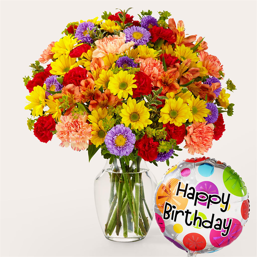 Kaleidoscope Bouquet with Birthday Balloon – Bruce Philp Florist, Windsor ON