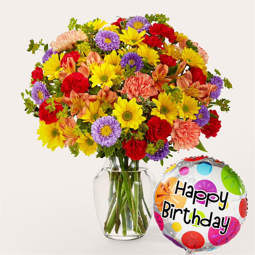 Kaleidoscope Bouquet with Birthday Balloon – Bruce Philp Florist, Windsor ON
