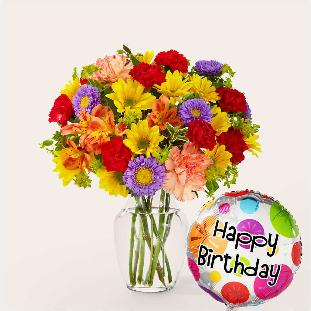 Kaleidoscope Bouquet with Birthday Balloon – Bruce Philp Florist, Windsor ON