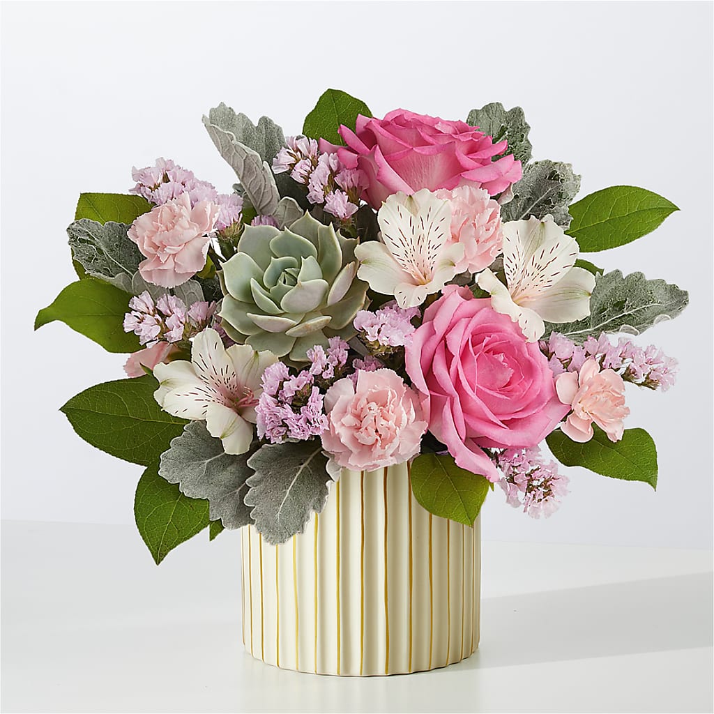 Dusty Rose Bouquet with Ivory Vase – Bruce Philp Florist, Windsor ON
