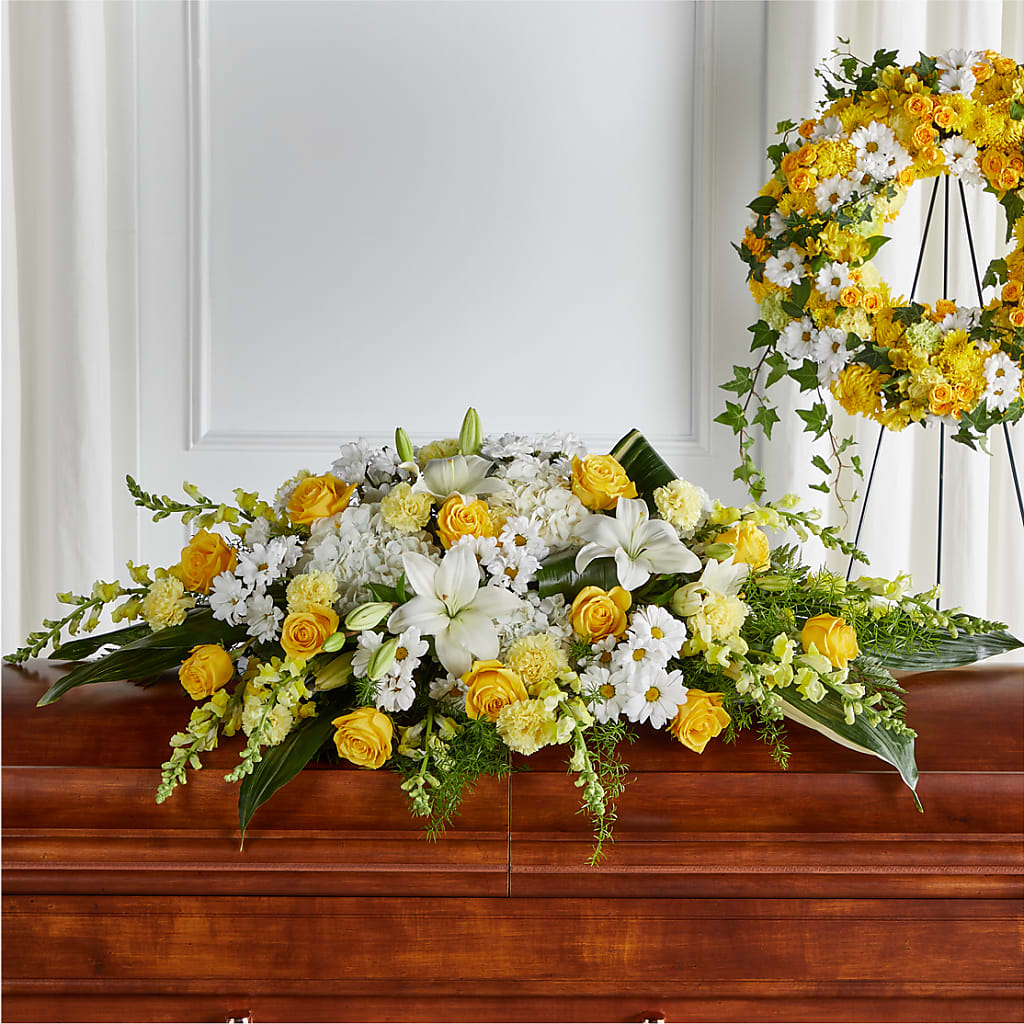 Golden Harmony Casket Spray – Bruce Philp Florist, Windsor ON