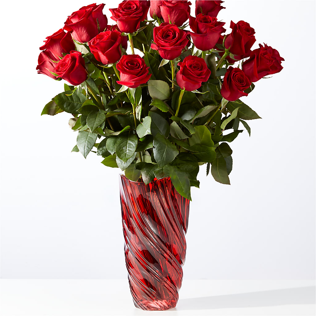 Classic Love Red Rose Bouquet with Luxe Swirl Vase – Bruce Philp Florist, Windsor ON