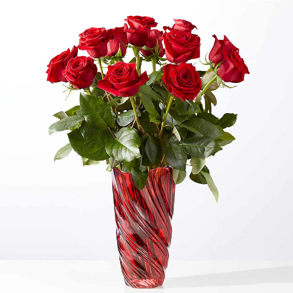 Classic Love Red Rose Bouquet with Luxe Swirl Vase – Bruce Philp Florist, Windsor ON