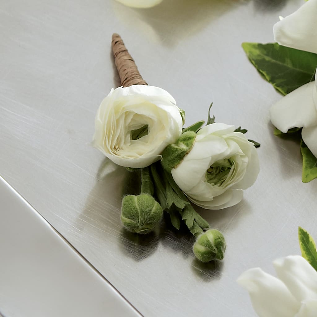 White Ranunculus Boutonniere – Bruce Philp Florist, Windsor ON