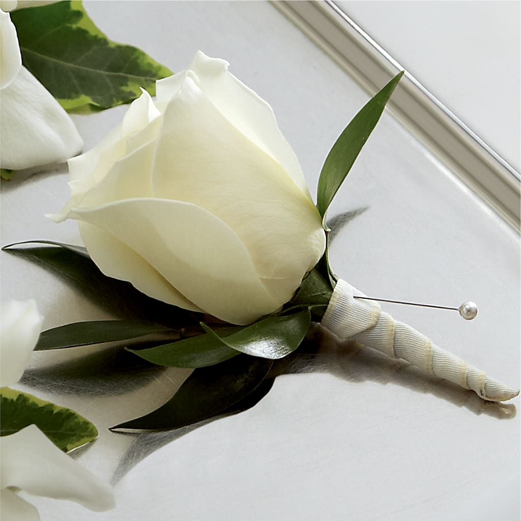 White Rose Boutonniere – Bruce Philp Florist, Windsor ON