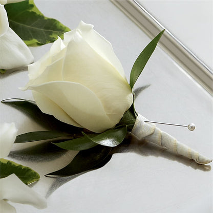 White Rose Boutonniere –  Bruce Philp Florist, Windsor ON